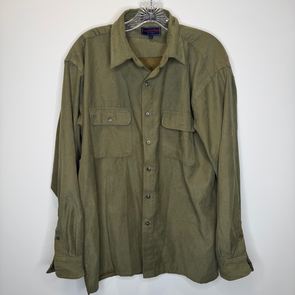 Preswick Moore Sport Soft Suede Button Up Long Sleeve‎ Shirt Men's Large Green